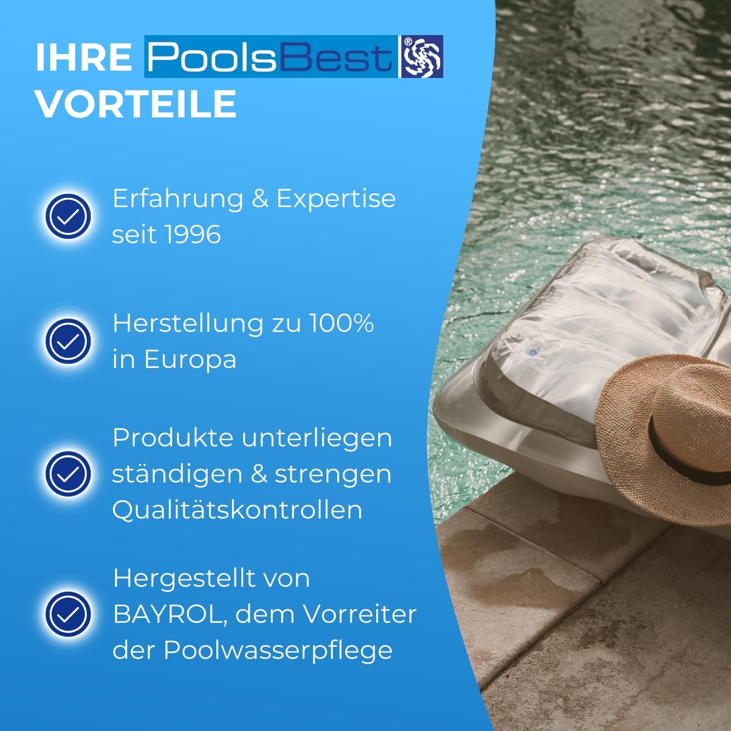 PoolsBest 1,2kg Chlor Multitabs 2 Speed 7 in 1 I 300g Chlortabletten für Pool mit 2-Phasen Desinfektion I Chlortabs schnelllöslich & langsamlöslich I Pooltabs zur Dauerdesinfektion & Stoßchlorung