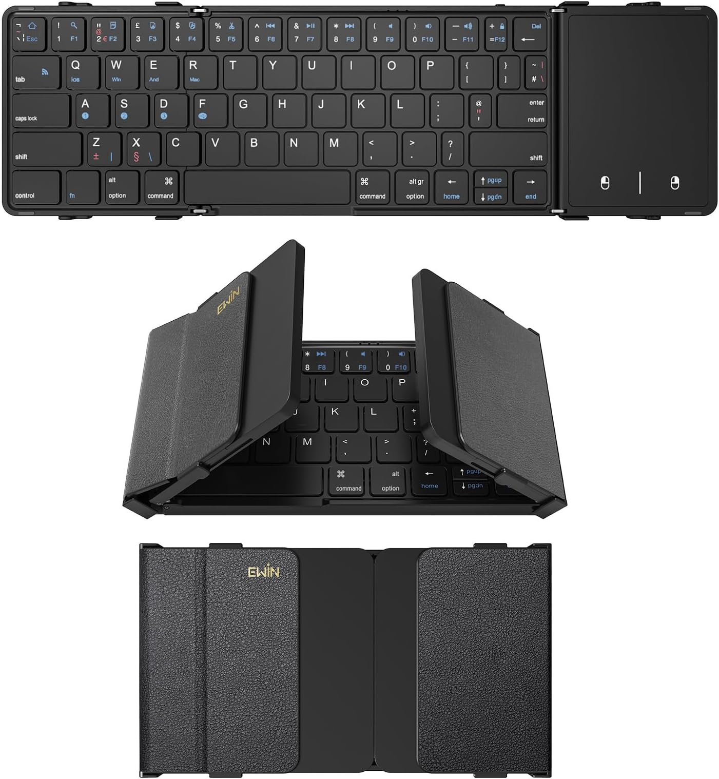 Bluetooth Keyboard Foldable with Touchpad, Wireless Folding Keyboard (Bluetooth wireless connection+USB wired connection) with Mac, iOS, Android, Windows