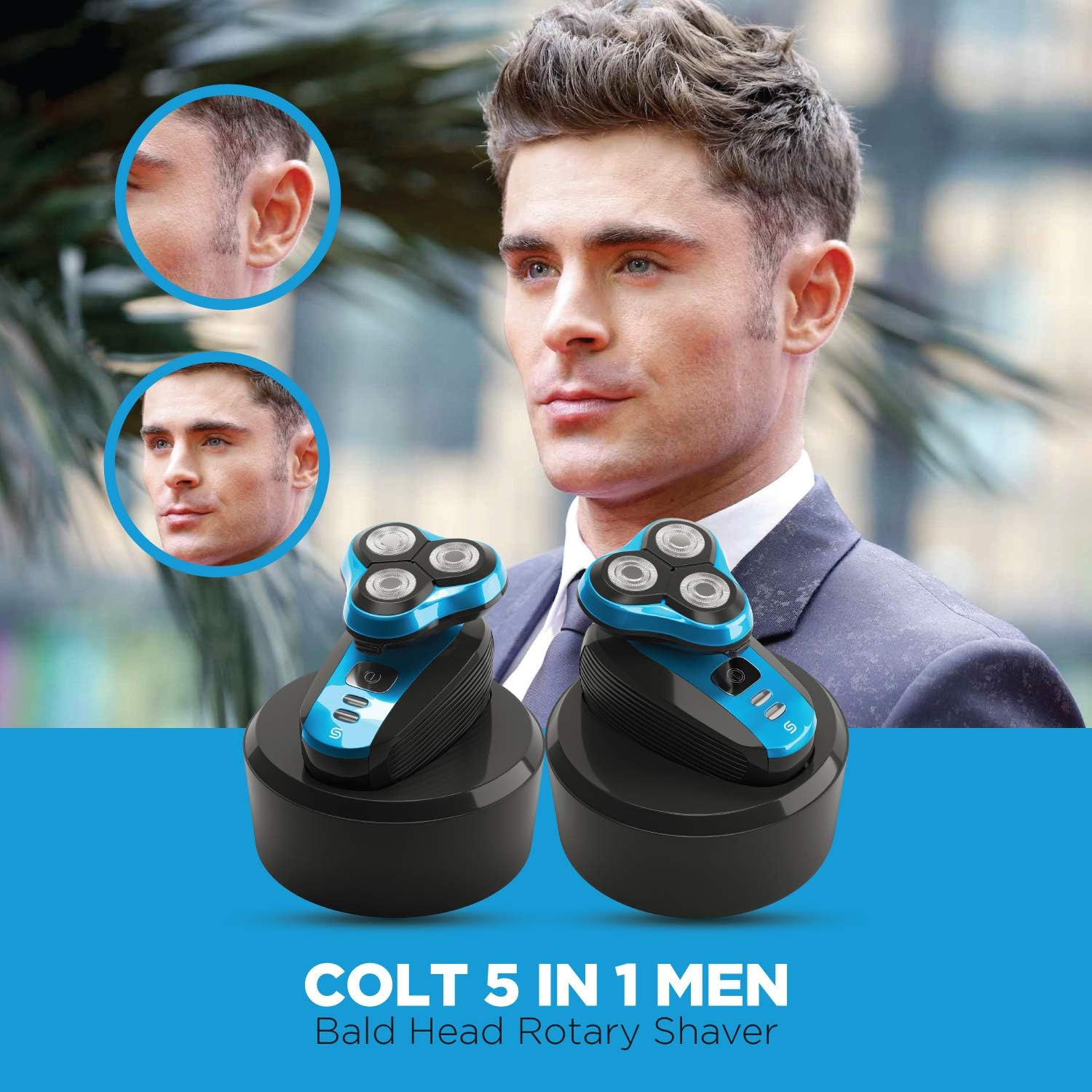 Scree Colt 5-in-1 Electric Rotary Head Shaver for Men – Seamless Razor for a Perfect Bald Look – 5-in-1 Beard Grooming Kit for Men - Rechargeable and Cordless - Waterproof