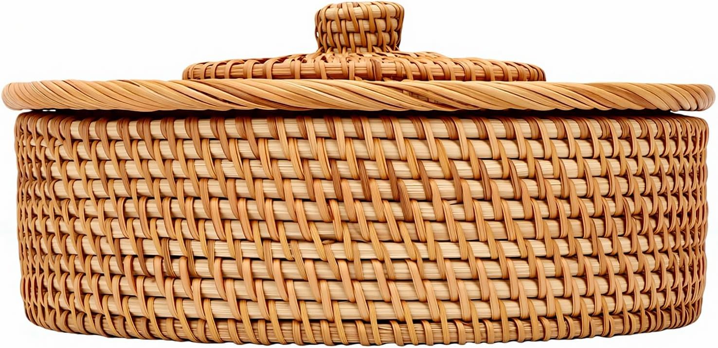 VINGVO Handwoven Rattan Tortilla Warmer Basket for Mexican Parties, 10.2