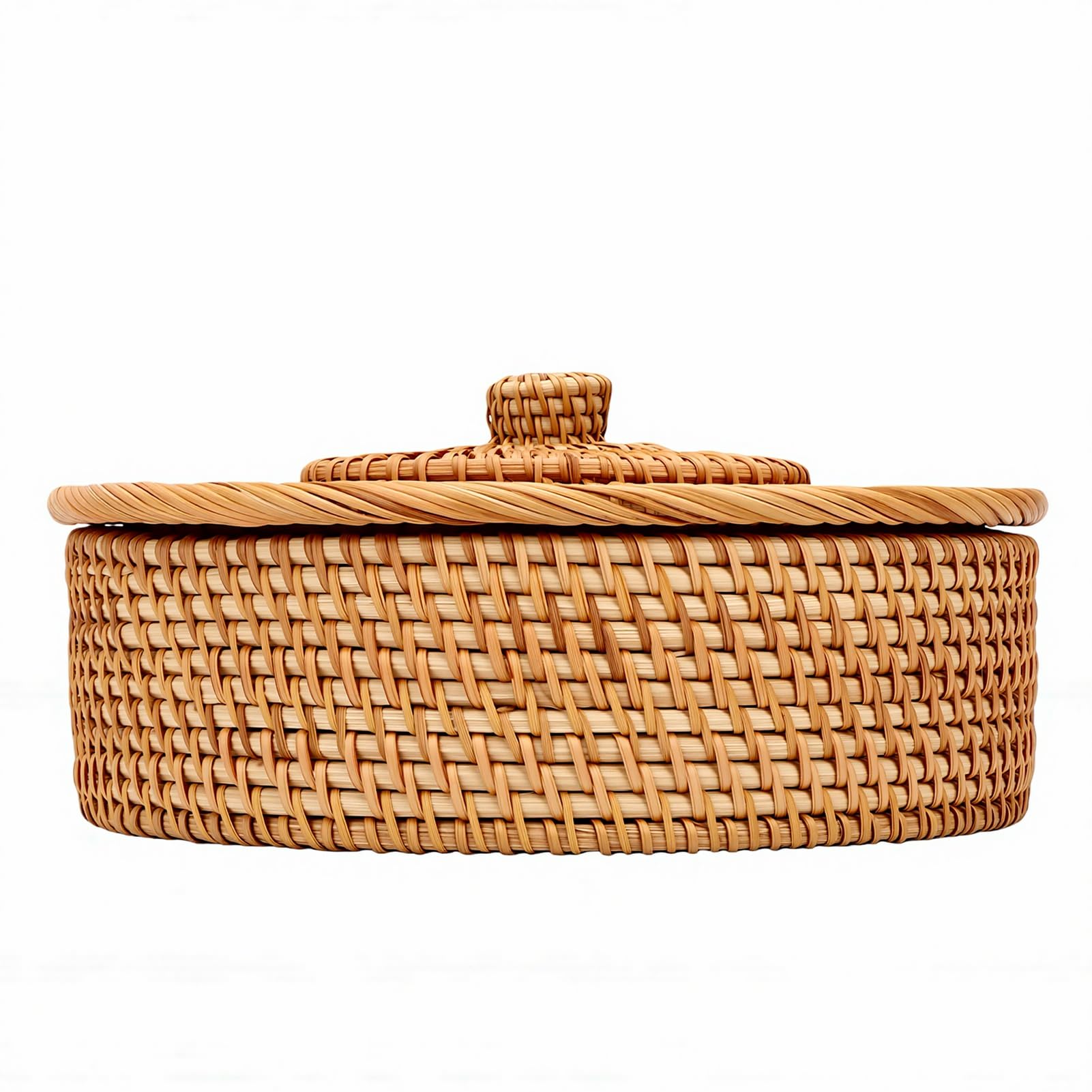Demeras Cesta Calentadora de Tortillas Tejida a Mano de Ratán con Tapa, Estilo Mexicano, para Comidas Familiares, Decoración de Cocina, 10,2x3,5 Pulgadas