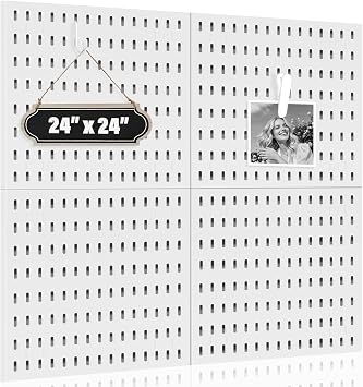 AKTOP Modular Plastic Peg Board Wall Organizer, 4 Pack, 12"x12", White