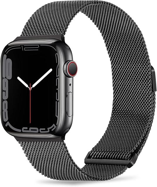 Anlinser Metal Straps Compatible with Apple Watch Strap 45mm 44mm 42mm 41mm 40mm 38mm, Adjustable Stainless Steel Band with Magnetic Clasp for iWatch Series 8 7 6 5 4 3 2 1 SE (42mm/44mm/45mm, Black)