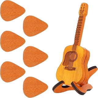 Wooden Guitar Pick Box with 6 Pcs Picks, Mini Storage Box for Guitarists, Musician Engraved Wooden Plectrum Acoustic Guitar Picks Case for Electric Bass Ukulele Lover