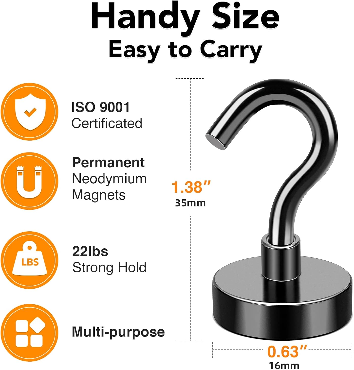 MIKEDE Black Magnetic Hooks Heavy Duty 30 LBS Strong Magnets with Metal Hooks for Outdoor Hanging Brackets 6 Pack Super Cruise Hooks for Outdoor Hanging Brackets Magnetic Hanger for Kitchen