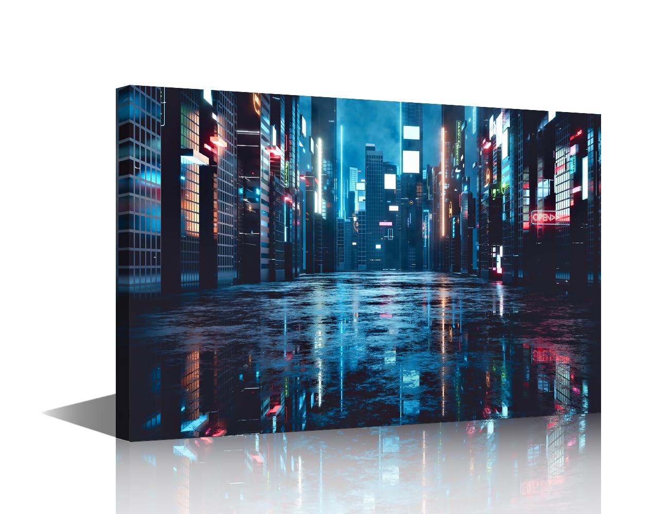 Canvas Wall Art Kitchen Wall Pictures for Living Room Cyberpunk Style City Paintings Artwork Multi Piece Prints Wall Art Futuristic City Canvas Giclee Bar House Decor Framed Ready to Hang 18x12 in — image 1