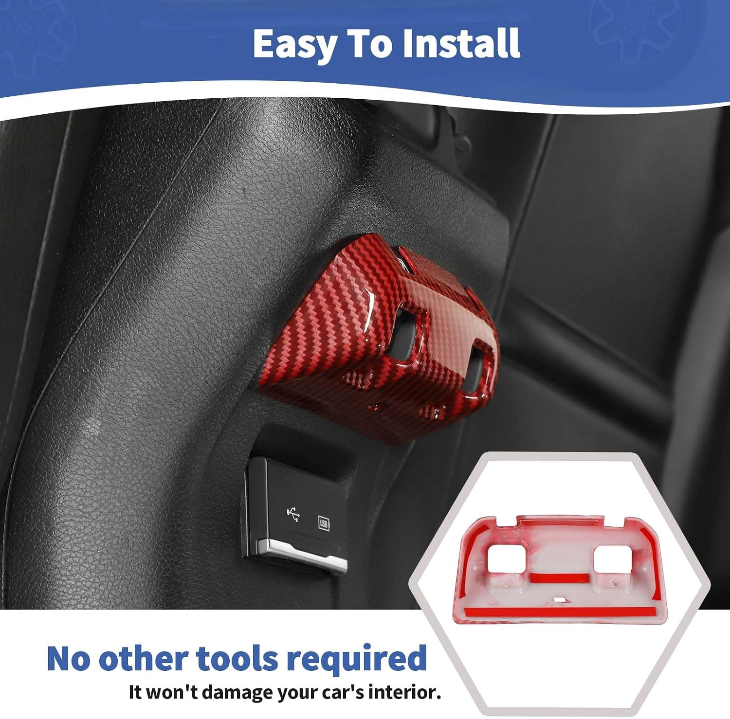 RT-TCZ for Jeep JLU Rear Power Window Switch Trim Cover for Jeep Wrangler JLU 2018-Present for Gladiator JT 2020-Present Red Carbon Fiber Interior Accessories 4 Doors