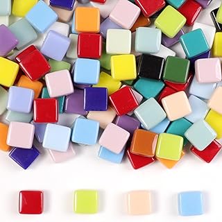 1 LB Mixed Shapes Glass Mosaic Tiles for Crafts Bulk, Colorful Opaque Re...