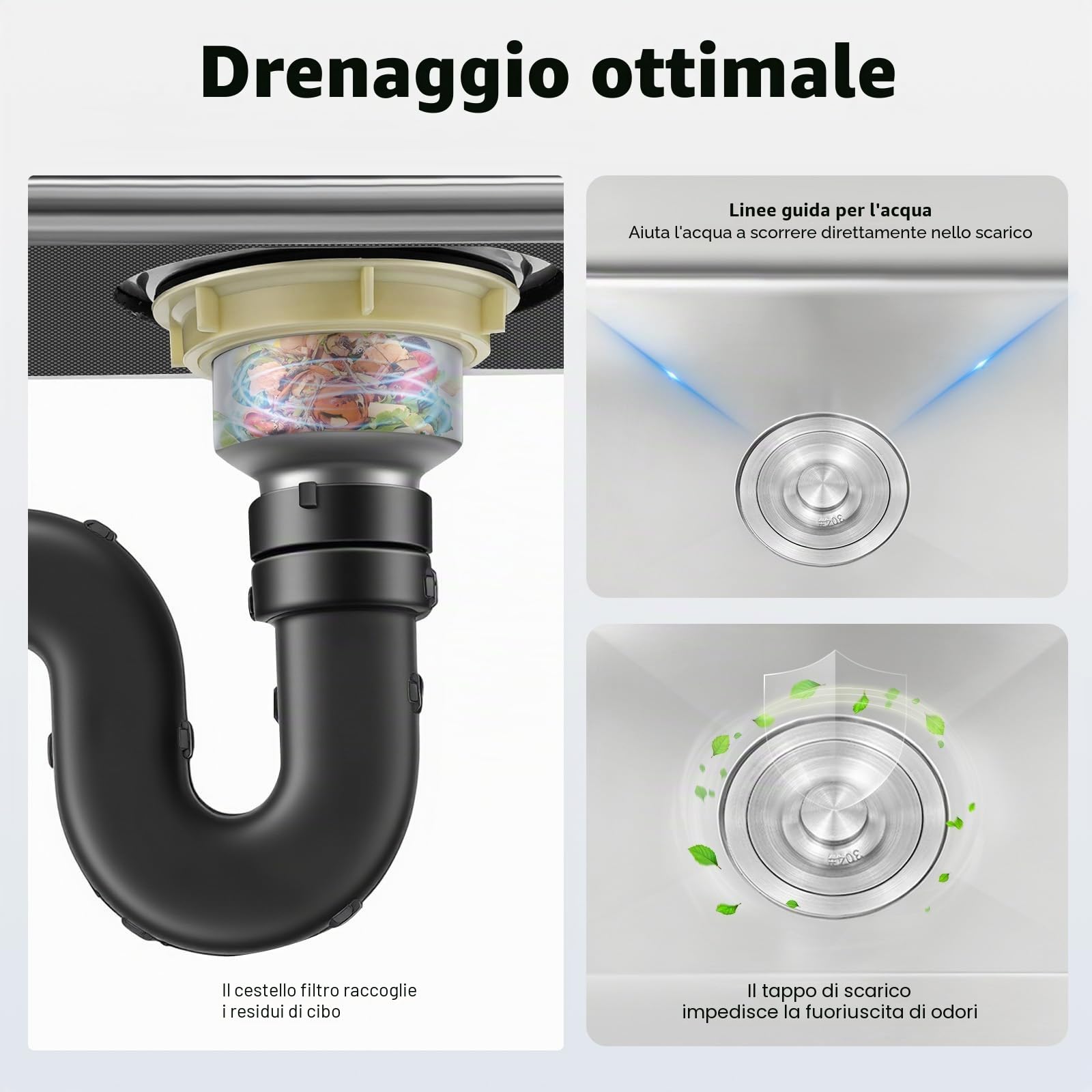 Lavello in acciaio inox, 80 x 55 x 84 cm, autoportante, portata 100 kg, per ristoranti, cucine, lavanderia (lavello destro)