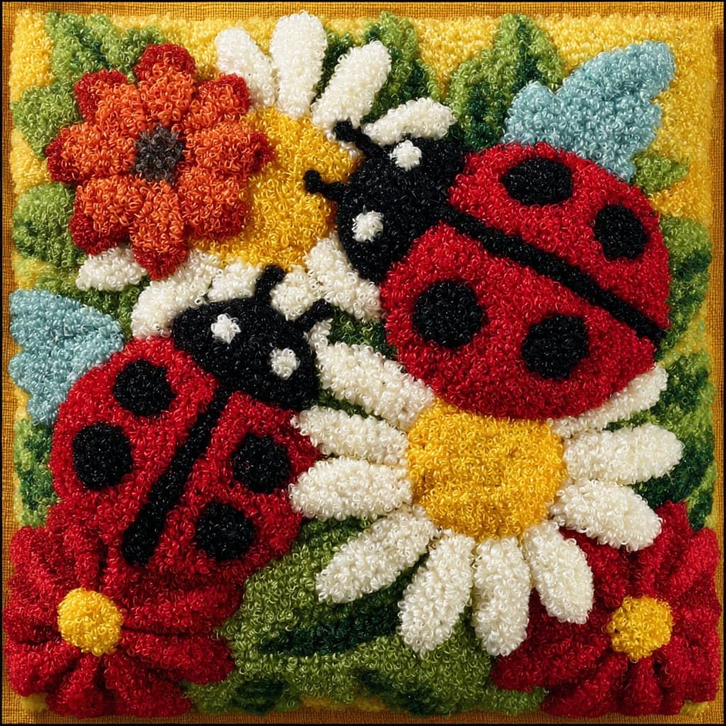Henypt Latch Hook Kits-D Diy Latch Hook Kitsfor Beginners, Flowers And Ladybugs