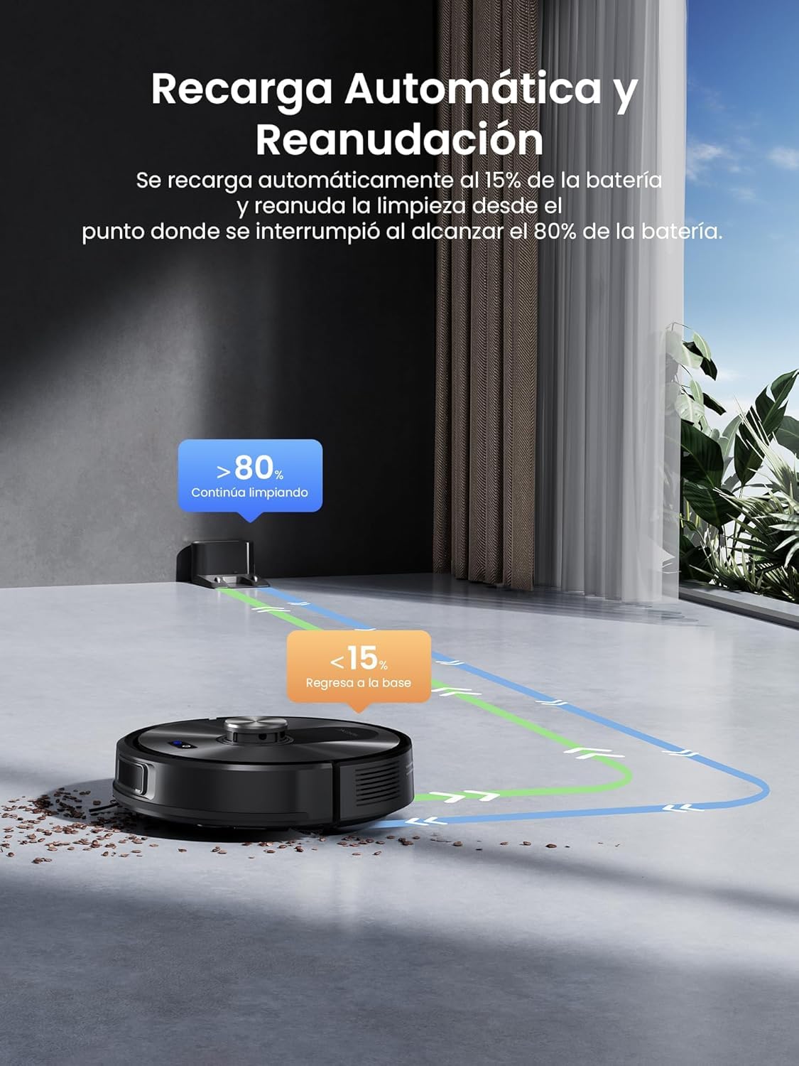 Proscenic Q10 Robot Aspirador 8000 Pa/200Min Autonomía con Fregado, Navegación LIDAR, Adaptación Alfombras, por App/Voz/Control Remoto/Apple Watch para Suelos, Alfombras y pelos de Mascotas