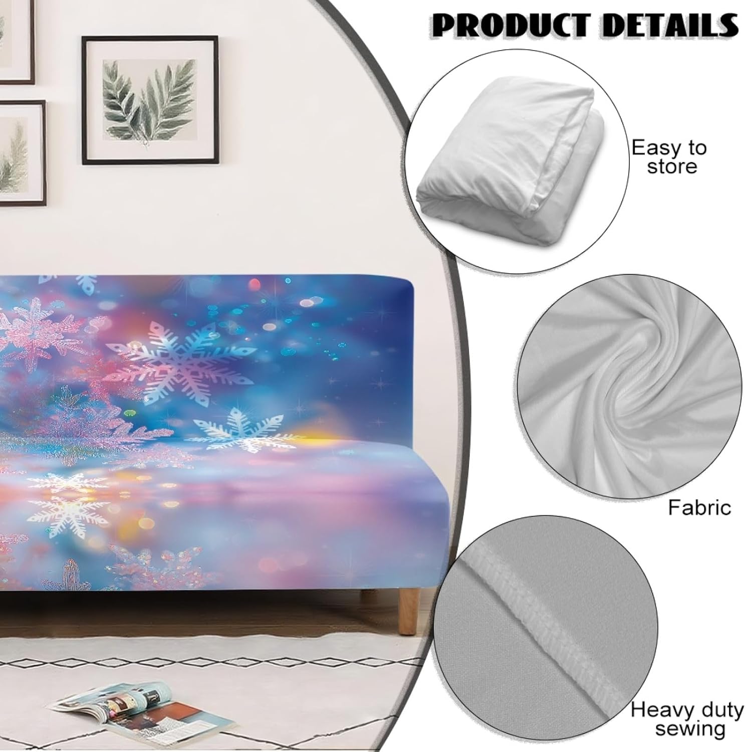 Snowflake Couch Covers Soft Comfy Sofa Covers Christmas Home Decor Slipcovers for Couches and Sofas Washable Furniture Protector Futon Slipcover