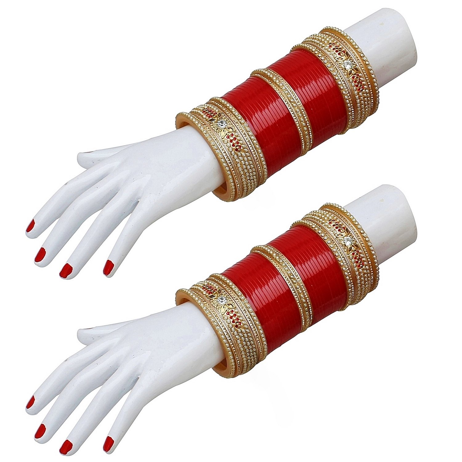 Lucky Jewellery Bridal Bangle Set Dhanteras/Diwali/Bhai Dooj Collection Red Color Chuda Dulhan Punjabi Choora Wedding Chura For Women (2310-G1C1-1018-R24) 3