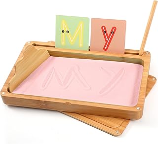 Montessori Sand Tray with Lid - Wooden Sand Trays for Kids Writing Letters and Numbers, Preschool Classroom Must Haves, Kindergarten Learning Tools (Pink)