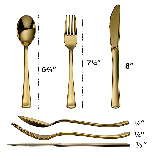 Miniatura 6 de Plasticpro Cuchillos desechables de plástico dorado resistente, cubiertos de plástico de lujo que parecen cubiertos de oro real, utensilios ideales