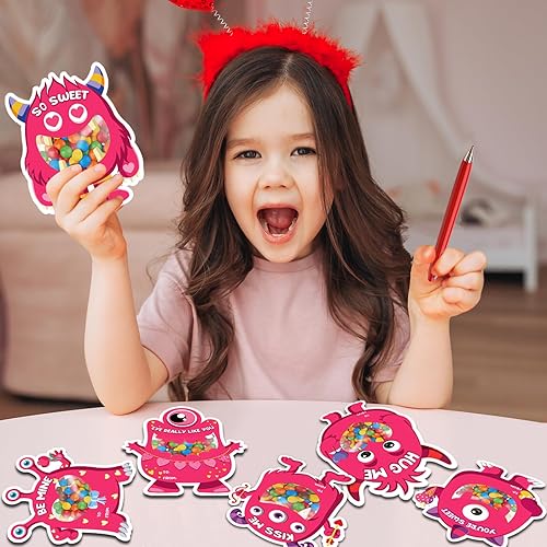 Miniatura 5 de Mczan Paquete de 32 tarjetas de San Valentín para el aula infantil, tarjetas de monstruo feliz San Valentín para niños, divertidas tarjetas de