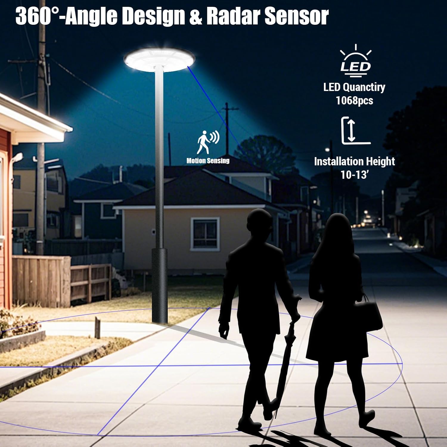 11000W Round Solar Lamp Post Light Head Outdoor, Waterproof Commercial Solar Parking Lot Lights Dusk to Dawn & Motion Sensor, Solar Powered Street Lights with Remote for Yard