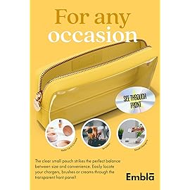 Embla London Makeup Bag Cosmetic Case, Clear Zipper Make Up Pouch and Toiletry Travel Tote, Cute Skincare Pouches for Women Girls, Preppy Purse Cosmetic Organizer, Small Makeup Bags, Lemon