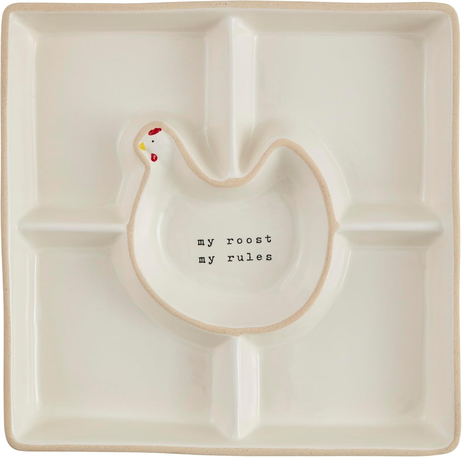 Mud Pie 11" x 11" Farm Chicken Section Server, White