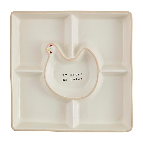 Mud Pie 11" x 11" Farm Chicken Section Server, White