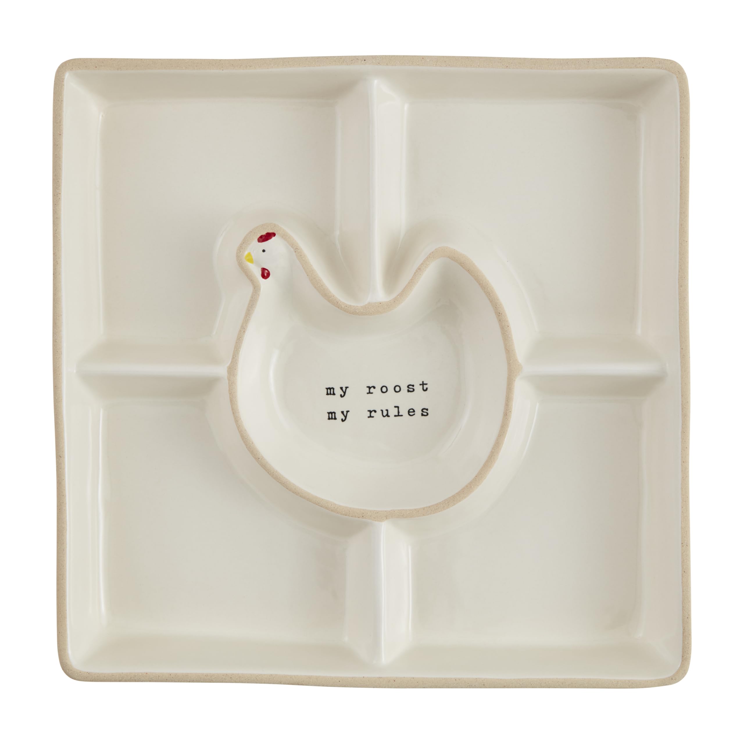 Mud Pie 11" x 11" Farm Chicken Section Server, White