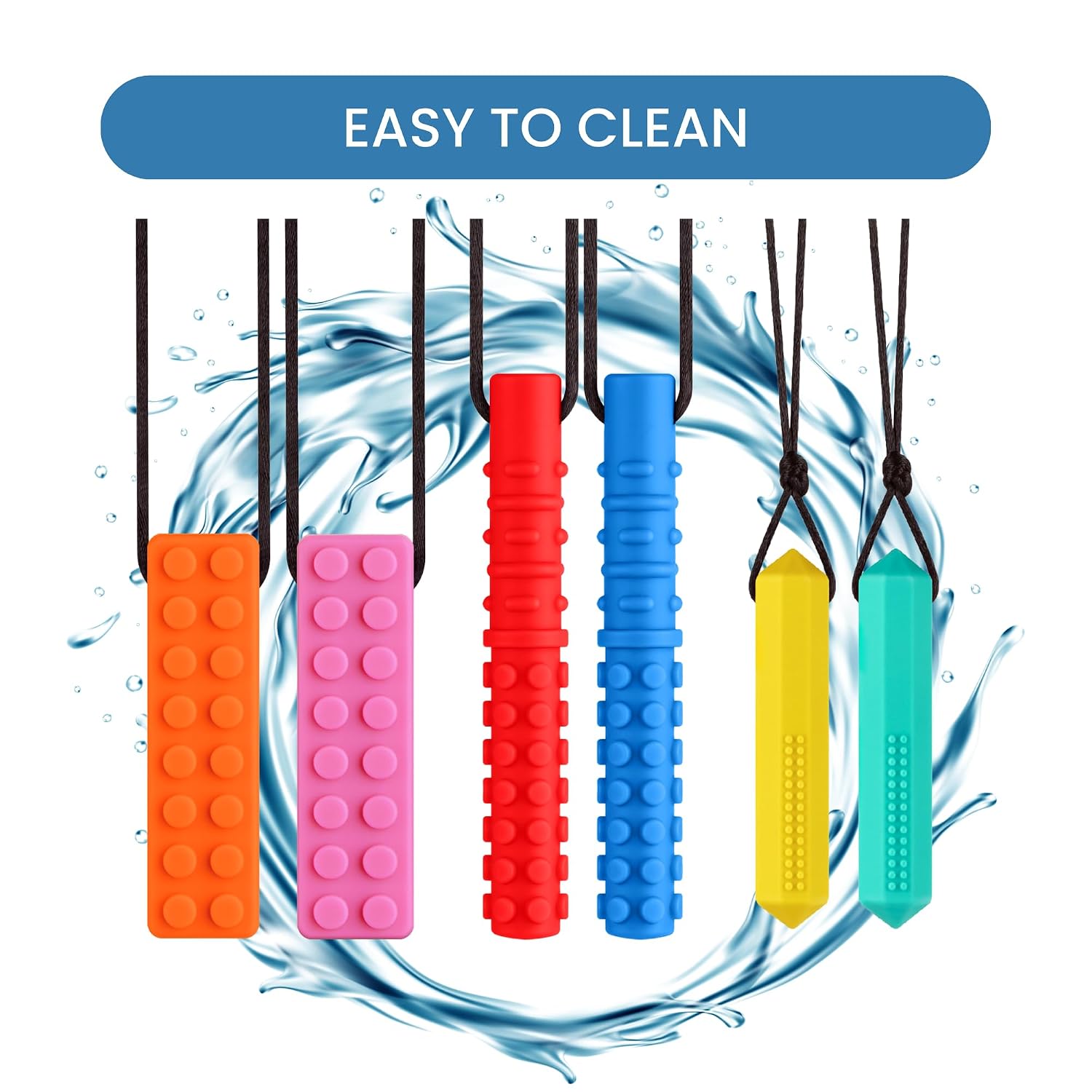 Chewy Necklace for Sensory Kids, Sensory Chewable Toys, 6 Packs Food Grade Silicone Made Chew Necklace for Autism, ADHD, Anxiety, Oral Motor Stimulation