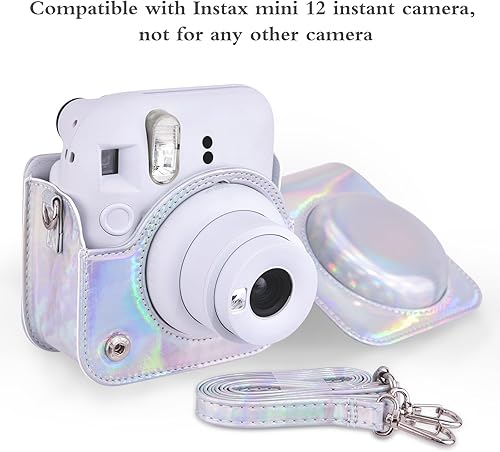 Miniatura 3 de Sunmns Mini 12 - Funda protectora de piel sintética compacta compatible con cámara instantánea Instax Mini 12 (plateado brillante)
