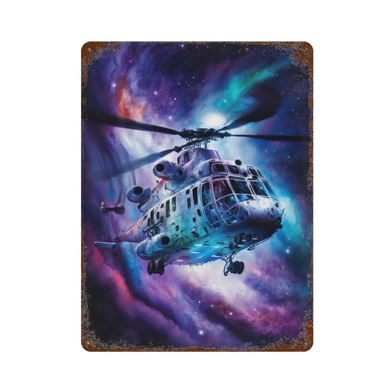 Vintage Rust Metal Sign Galactic Helicopter Adventure -12 15.7"x11.8", Vintage Wall Decor for Office, Studio And Wall Decor