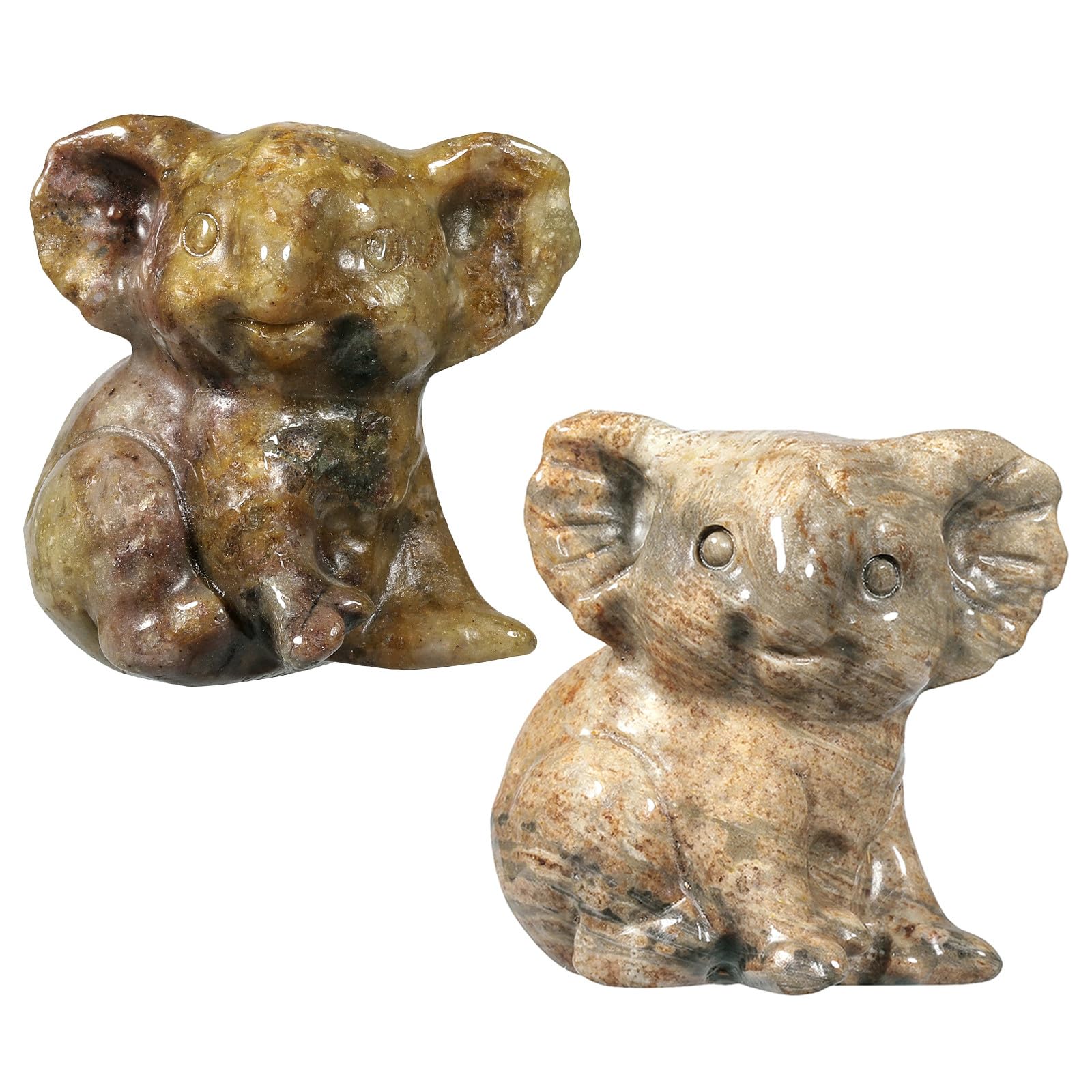 Nupuyai 2pcs Ocean Agate Mini Crystal Stone Statue Carved Animal Kangaroo Set