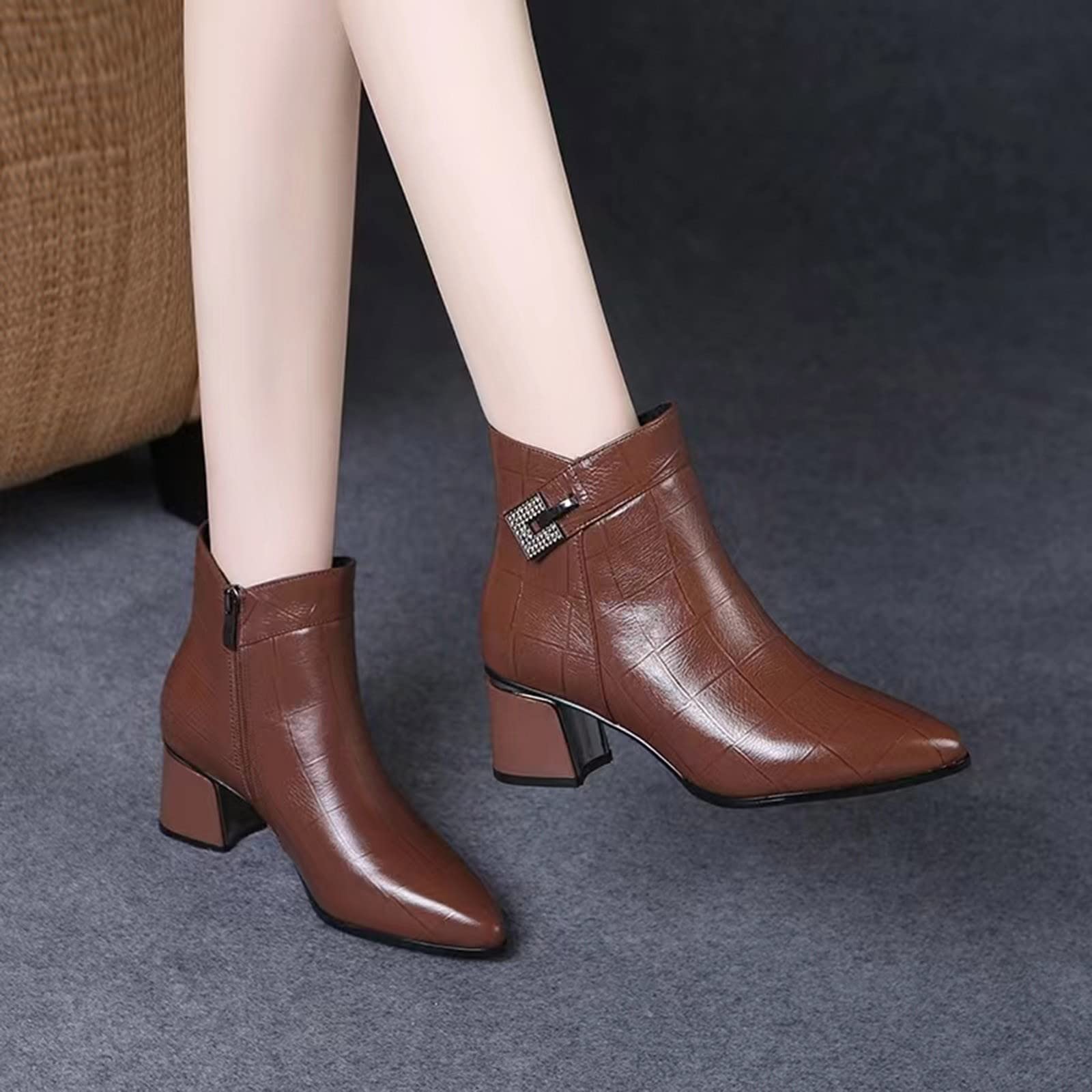 Cocila Botas Altas Mujer Tacón Grueso Punta Estrecha Cremallera Lateral Invierno
