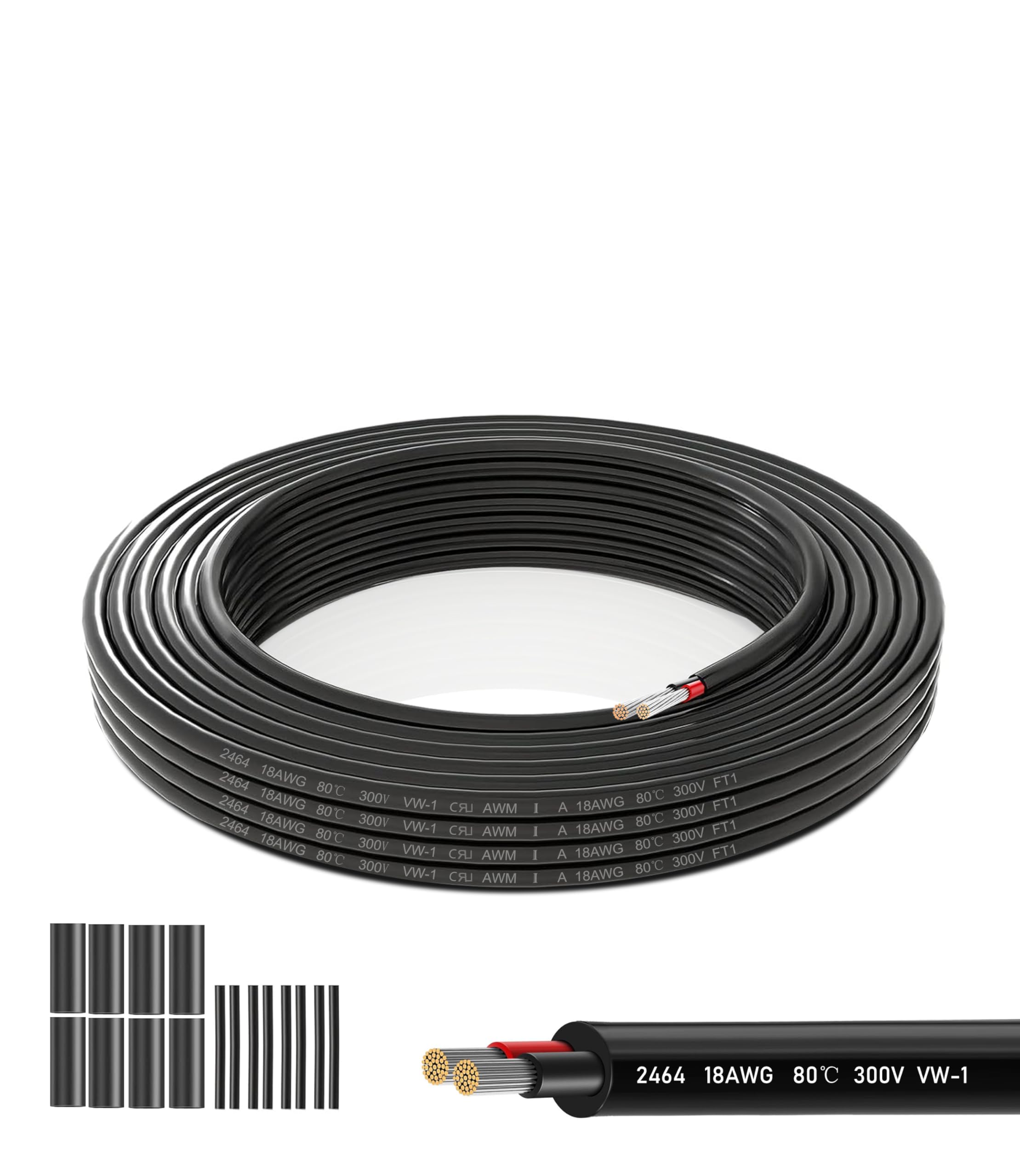 18AWG Twin Core Cable 2×0.75mm² Tinned Copper Wire 26.25FT/8 Metres | 12V/24V/240V/300V Low Voltage Flexible PVC for LED Strips, Automotive Wiring & Marine Applications