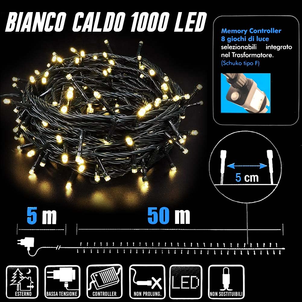 Stringa natalizia a LED 100M 1000 LED IP44 Impermeabile con telecomando 8 modalità Decorazione per feste per matrimoni natalizi Bianco freddo