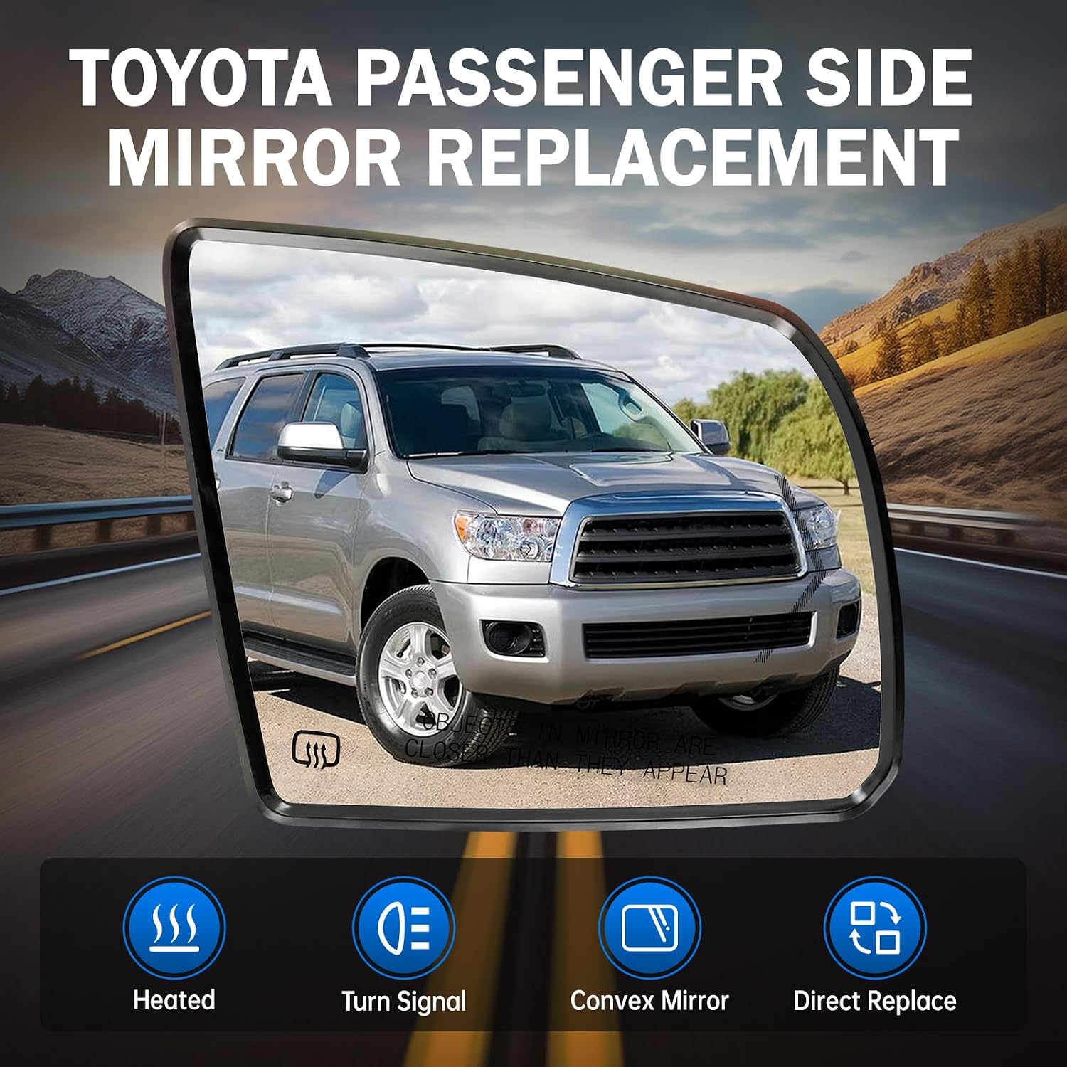 TOP-MAX Passenger Side Heated Mirror Compatible with 2008-2017 Toyota Sequoia, 2007-2020 Toyota Tundra Right Rearview Convex Mirror Glass Replacement with Turn Signal