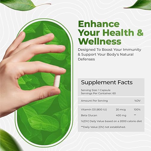 Miniatura 9 de Immunity Power Swiss Beta Glucan 1,3, 1,6 420 mg + vitamina D  Suplemento de apoyo inmunológico extra fuerte  120 potenciadores inmunológicos