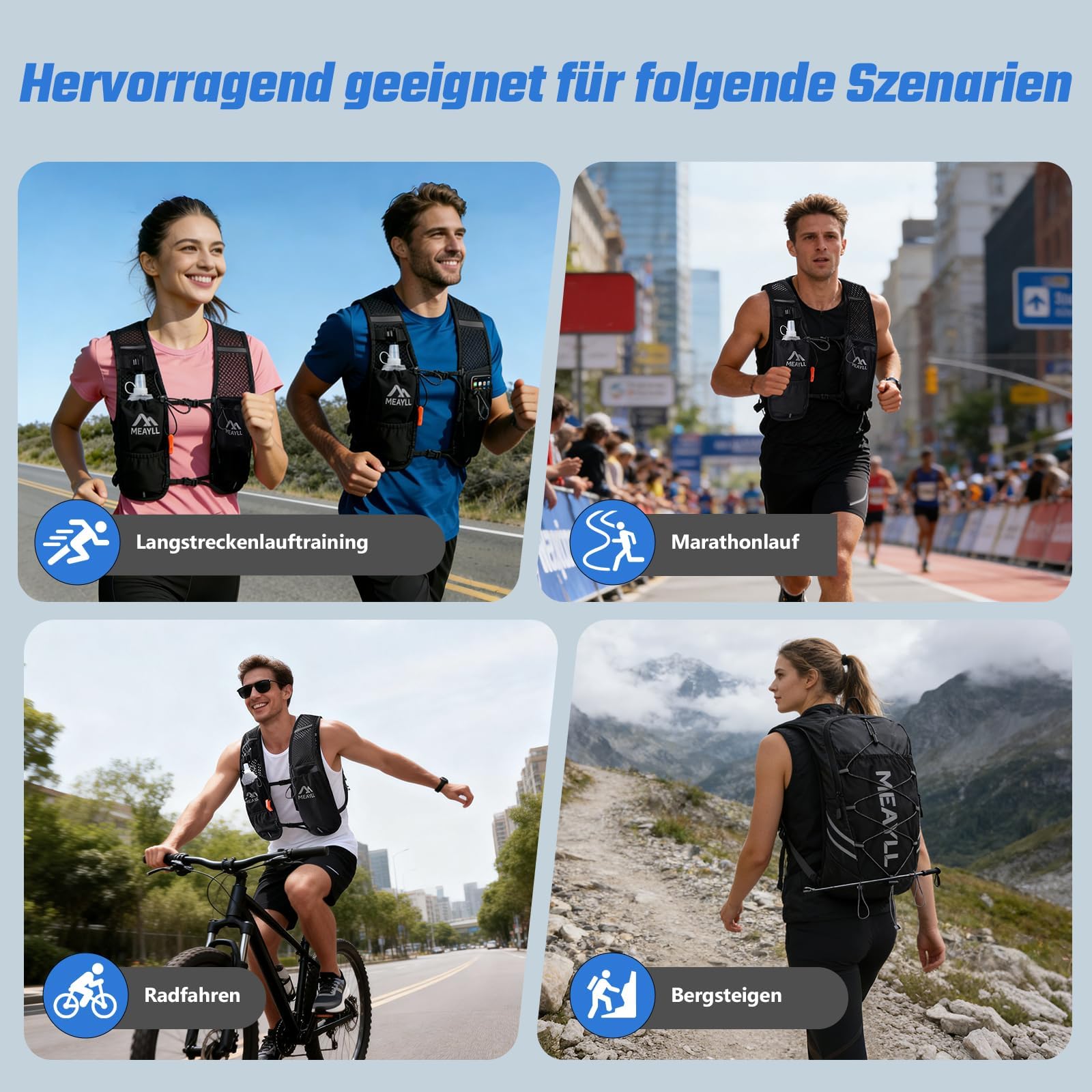 Laufweste für Damen & Herren mit 500 ml TPU Trinkflasche – Leichter und bequemer Laufrucksack, 7 L Volumen, Kompatibel mit 2 L Trinkblase, ideal für Trailrunning, Radfahren, Wandern und Marathon