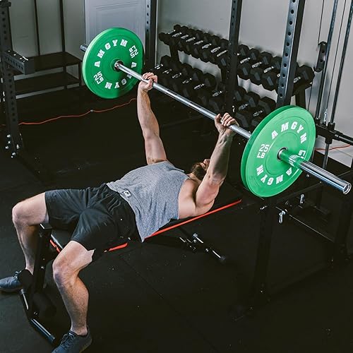 Miniatura 10 de AMGYM Juego de placas de parachoques de color con barra olímpica de 7 pies y 1000 libras de capacidad, placas de peso de goma de color con inserto