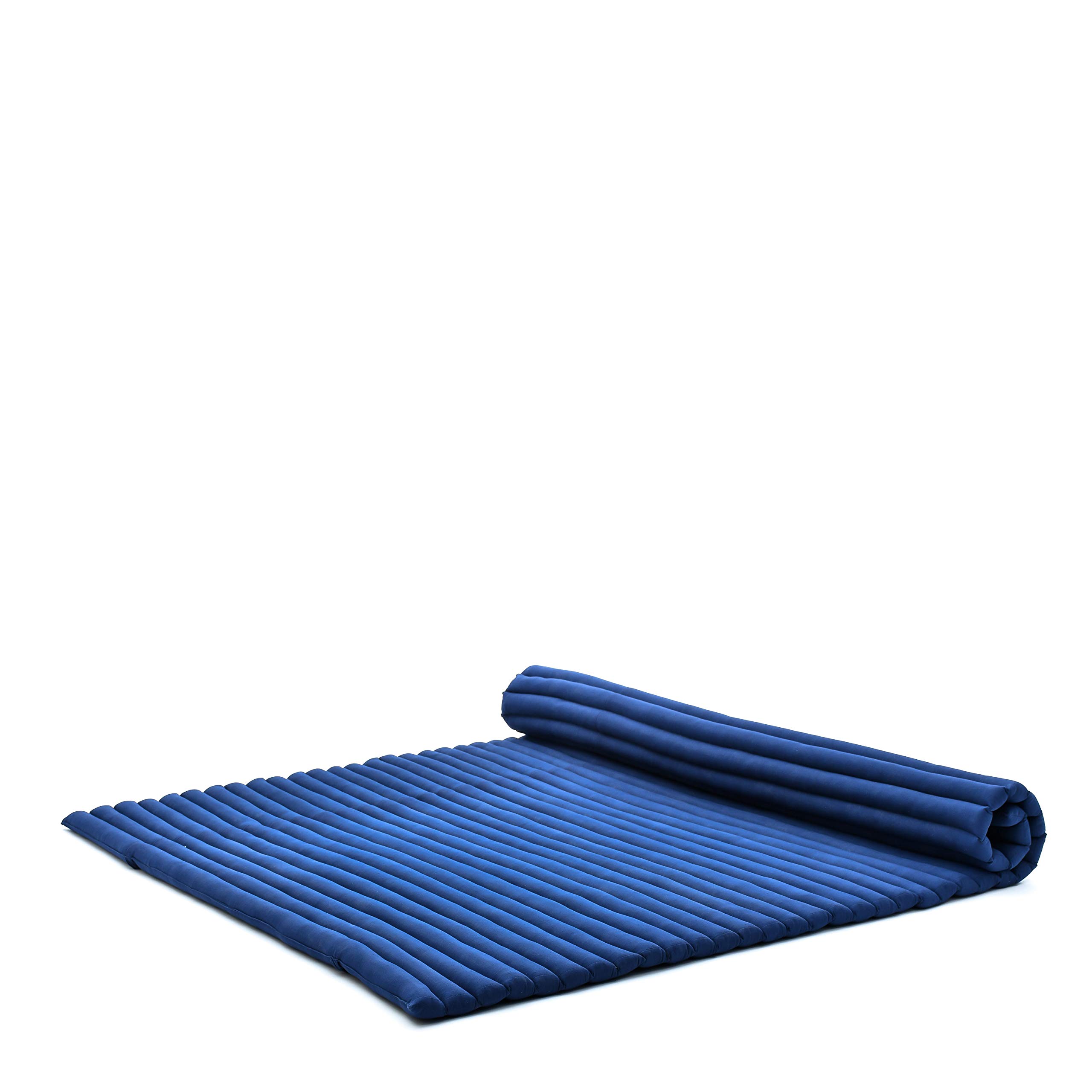 Leewadee - Foldable Floor Mattress - Japanese Roll Up Futon -Trifold Tatami Mat- Guest Floor Bed - Camping Mattress - Thai Massage Mat, Kapok Filled, 75 x 57 inches, Blue