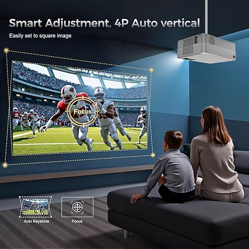 Miniatura 6 de Proyector inteligente con WiFi y Bluetooth, mini proyector nativo de soporte 1080P y 4K/8K, altavoz integrado de 8 W, proyector de película de 400