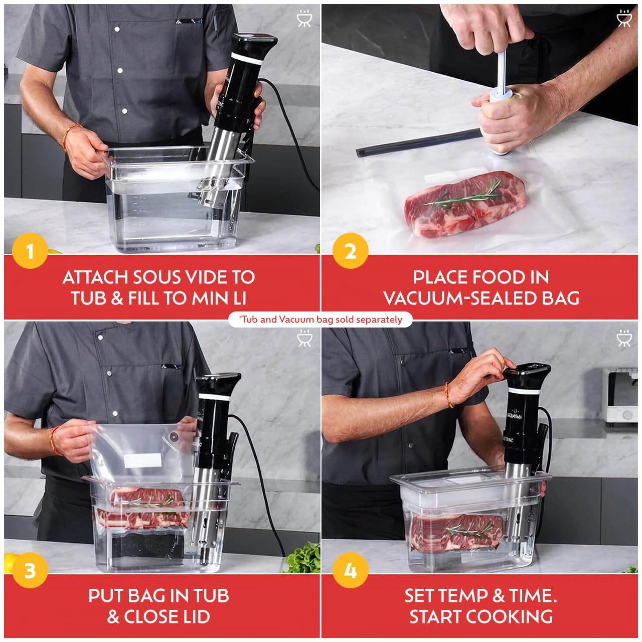 Sous Vide - Precision Cooker with Immersion Circulator & Free Cookbook, 1100W Ultra-Quiet Motor, IPX7 Waterproof, Smart Chip Technology, Perfectly Cooked Meals, Universal Clip Design