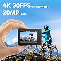 Vista 2 de AKASO Brave 4 Cámara de acción 4K 30fps con tarjeta microSD U3 de 64 GB Kit de accesorios para casco de bicicleta, 20MP Ultra HD 131FT Cámara