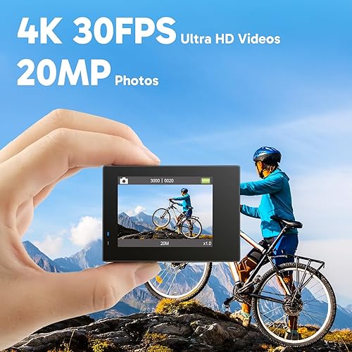 Miniatura 2 de AKASO Brave 4 Cámara de acción 4K 30fps con tarjeta microSD U3 de 64 GB Kit de accesorios para casco de bicicleta, 20MP Ultra HD 131FT Cámara