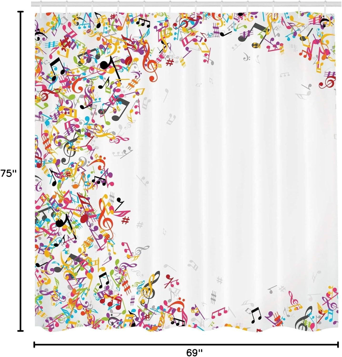 Ambesonne Music Shower Curtain, Colorful Musical Notes Frame Festival Singing Enjoyment Fashion Themed Print, Cloth Fabric Bathroom Decor Set with Hooks, 69" W x 75" L, Burgundy White Coral