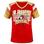 Geneisteck Womens Football Fans V Neck City Raglan T-Shirts - Red & Golden 3X-Large