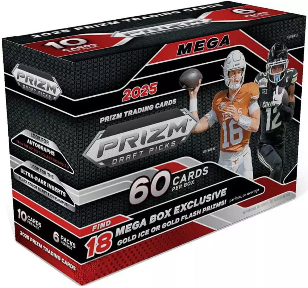 2025 Prizm Draft Picks College Football CFB Mega Box with 60 Trading Cards + 6 Toploaders and StreetCards Magnet!