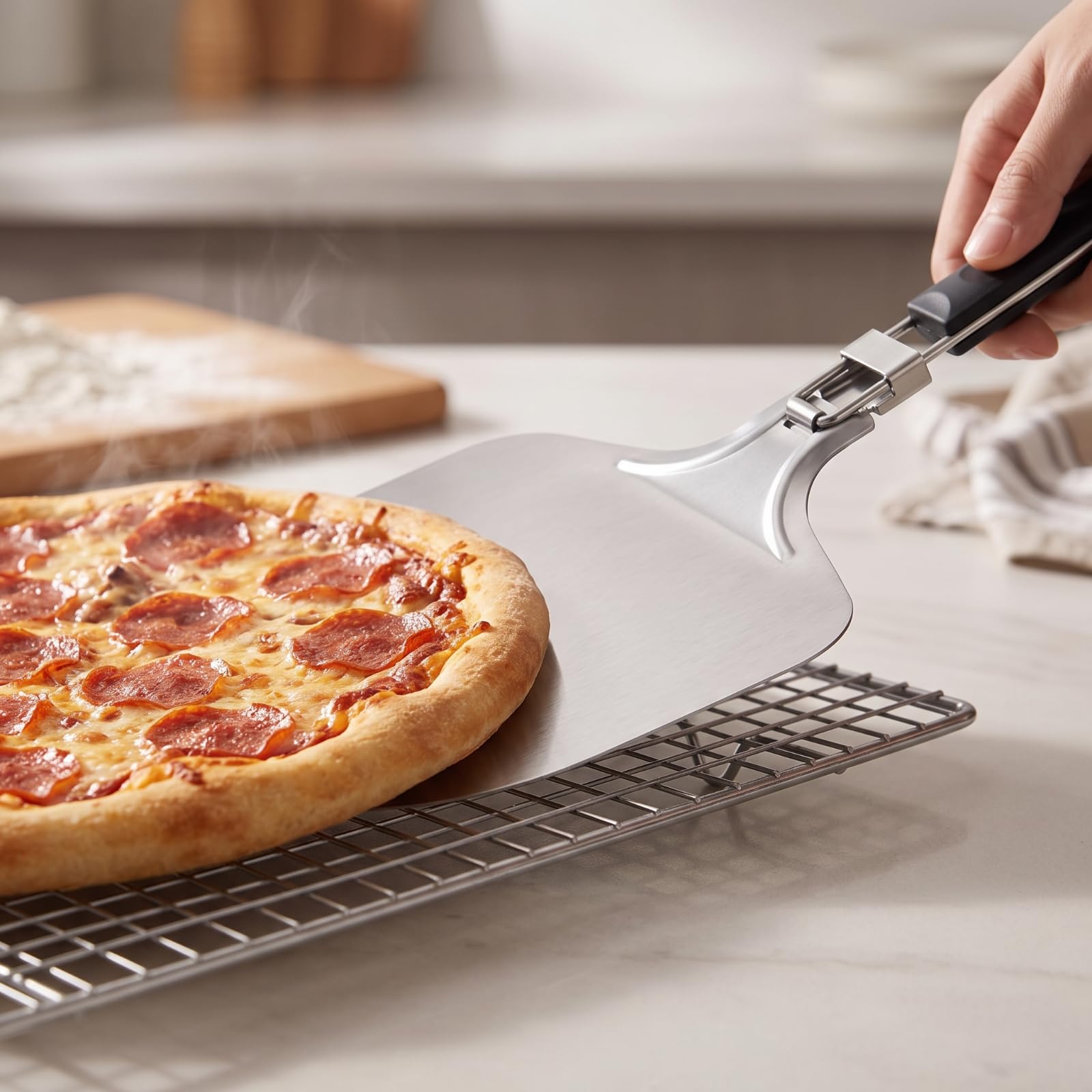 Paletta da Forno Forno in Acciaio Inox Paletta Pieghevole Utensile per Pizzaioli, Panificatori, Pizzerie, Barbecue