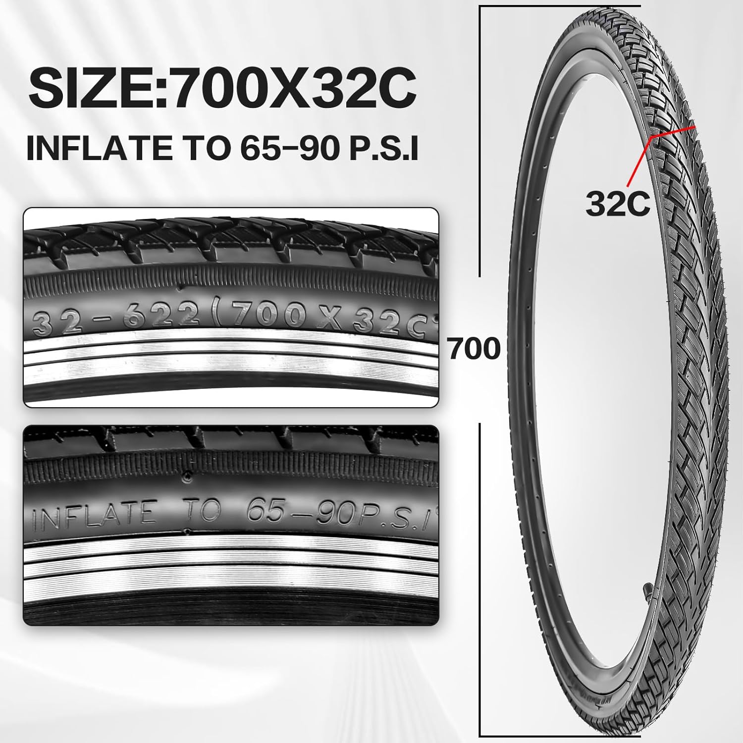 700x25C/28C/32C/35C/38C Foldable Road Bike Tires and Inner Tubes 2-Pack Presta Valve 48mm with Repair Kit, Rim Strip, Tire Levers for Road Bicycle