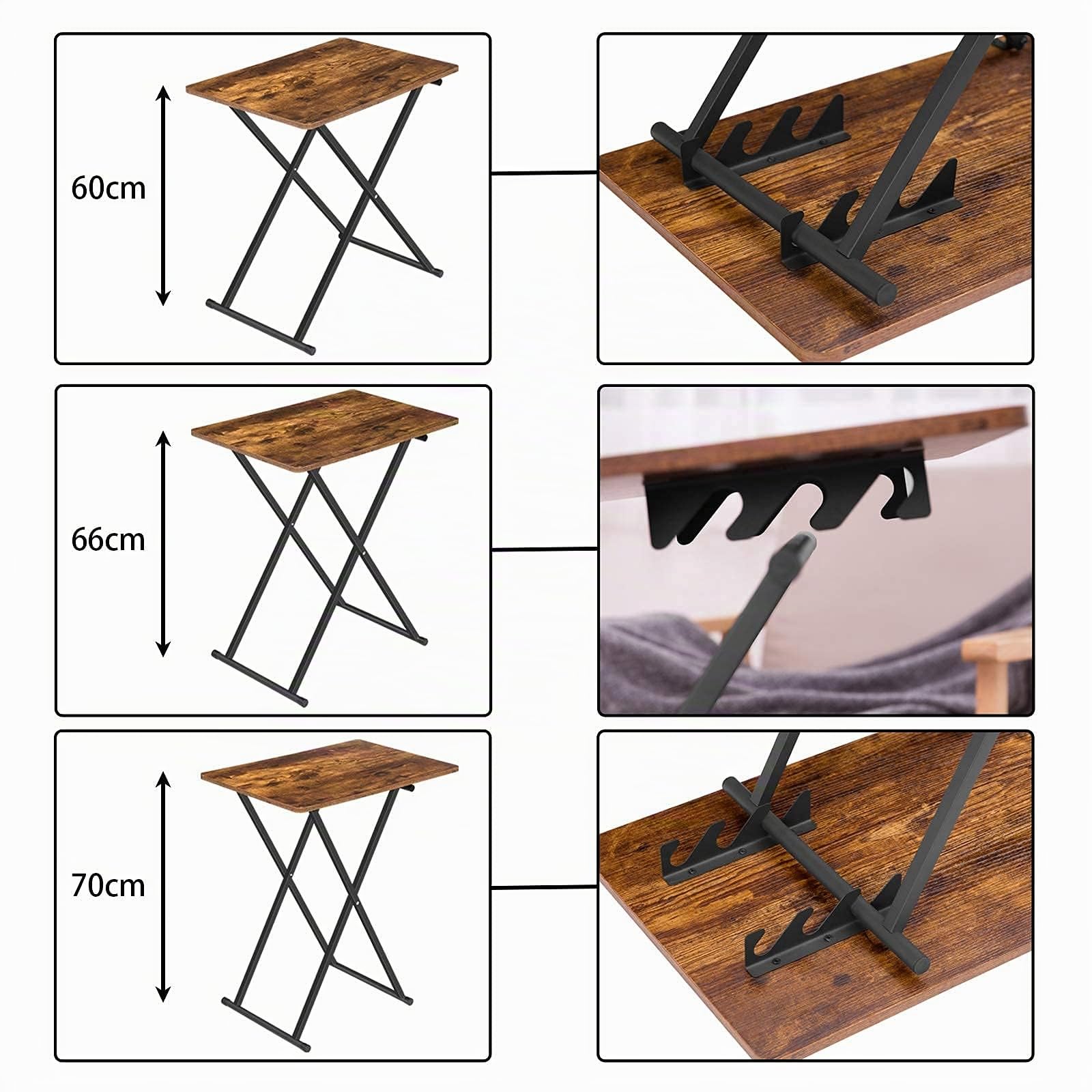 HOOBRO Tavolino, Altezza Regolabile, Pieghevoli Tavolo, Tavolini per Spuntini, 60 × 40 × 60 cm, Accanto al Divano, Stile Industriale, Struttura Stabile, Montaggio Facile, Marrone Vintage EBF16BZ01