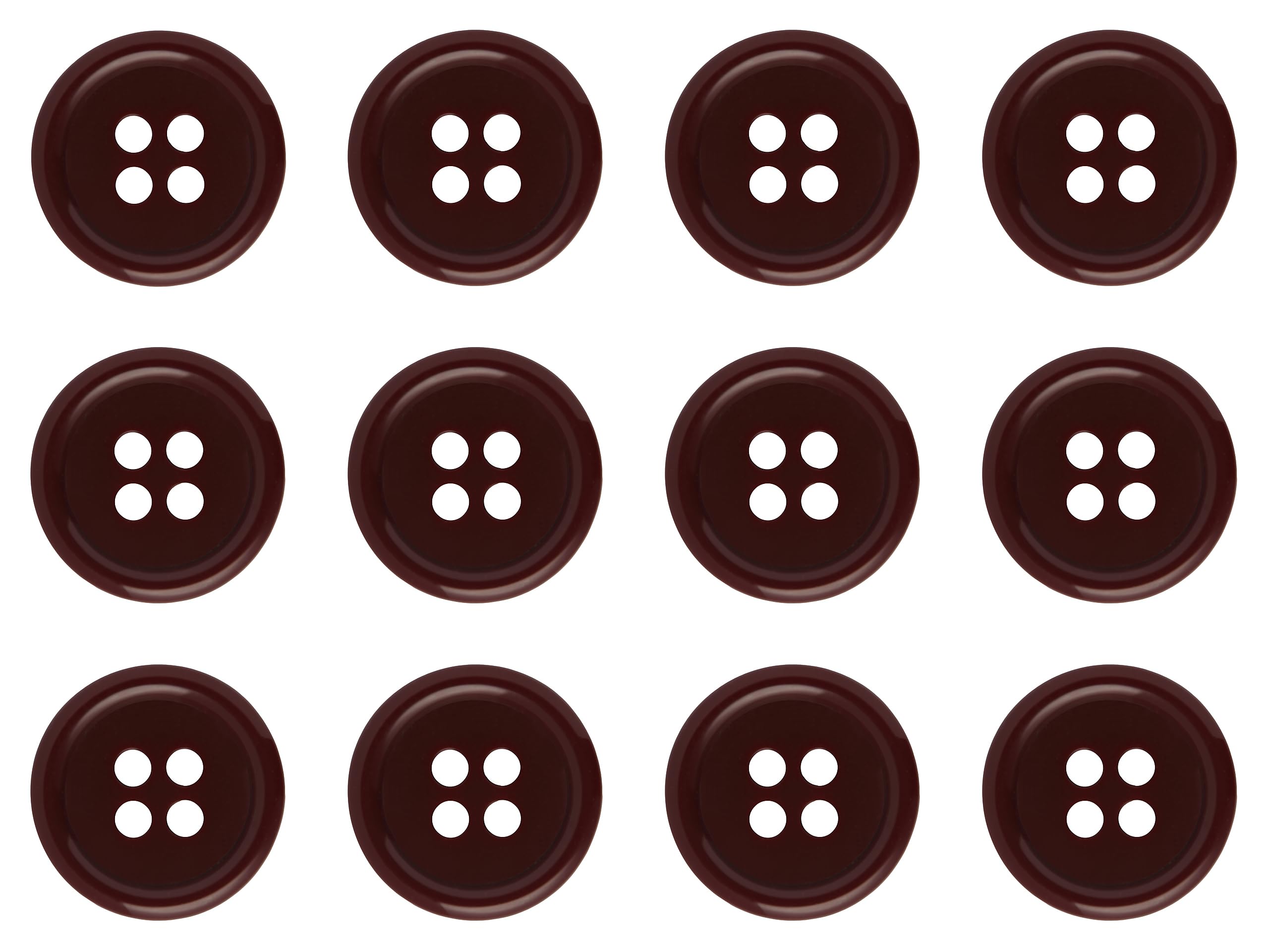 Pack of 12 Burgundy Sew on 18mm Round Buttons Flat 4 Holes 28L 28 Ligne