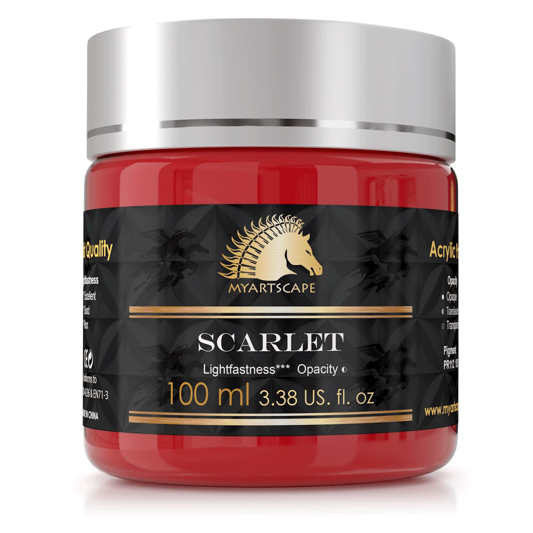 Myartscape Scarlet Acrylic Paint - 100Ml Bottle (3.38 Fl Oz) - Artist Quality - Lightfast - Heavy Body - Rich Pigment - Great Tinting Strength - Professional Painting Supplies