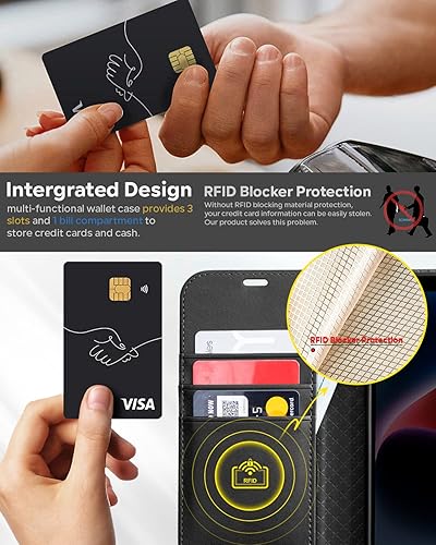 Miniatura 9 de OCASE Funda tipo cartera de la serie Retro compatible con iPhone 14 con tarjeteros bloqueo RFID carcasa interior de TPU soporte Funda de piel